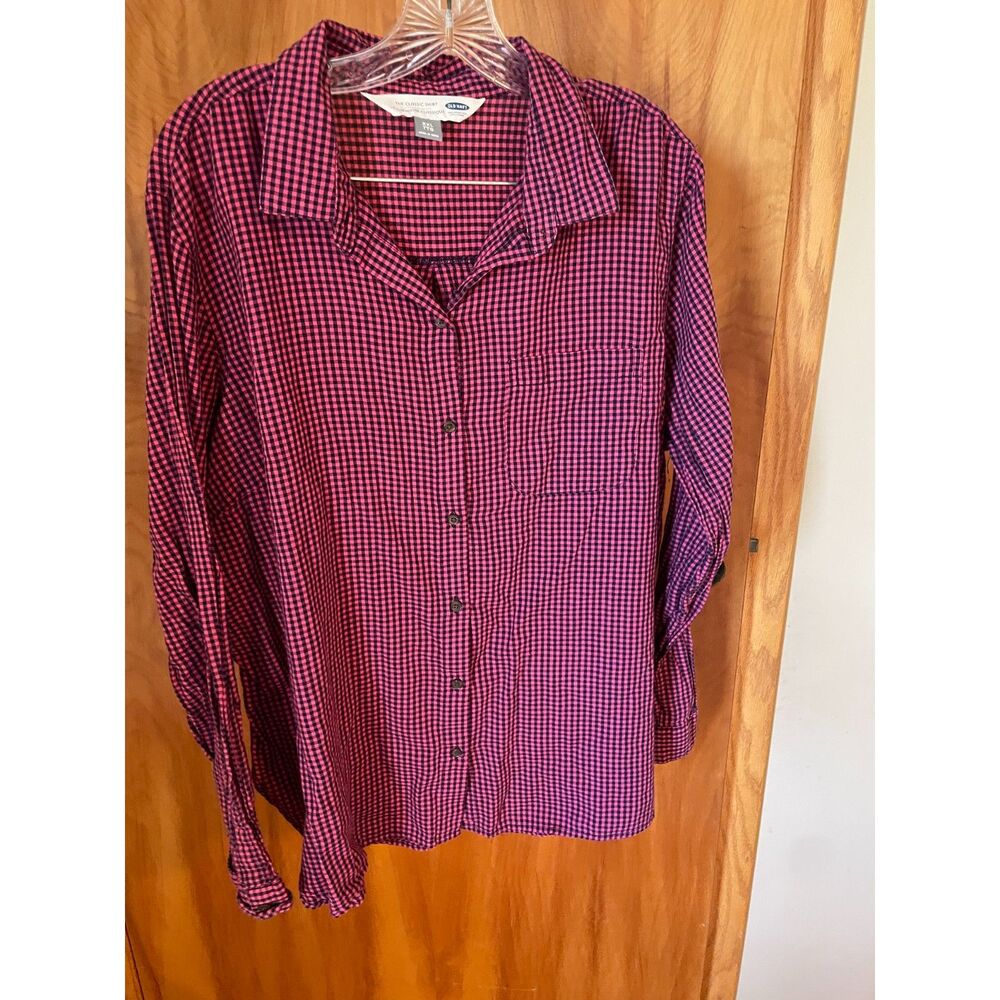 Magenta and Navy Checkered Button down - Picture 3 of 4